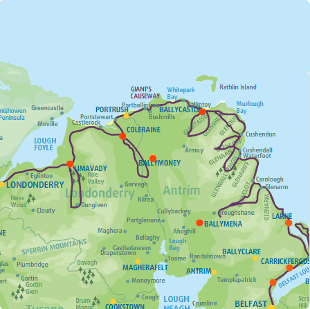 Map showing Cushendall' location within Northern Ireland